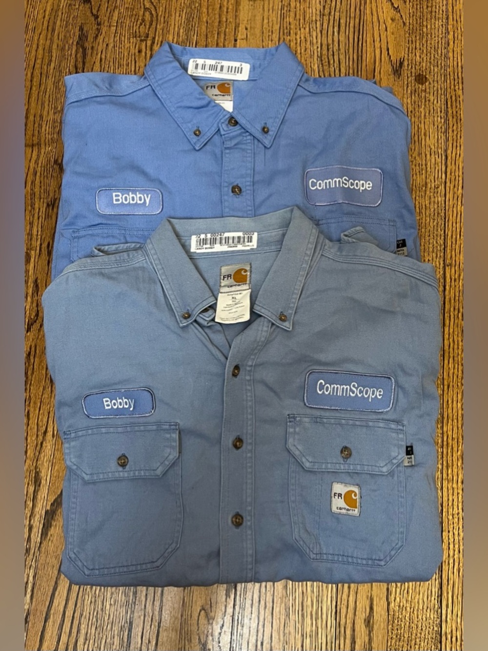 Carhartt Lot of 2 FR Mens Work Shirts Blue Grunge Worn Bobby Size XL Long Sleeve